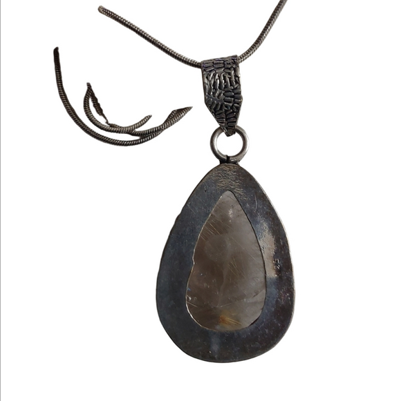 Elegant Quartz Teardrop Pendant Silver Necklace - Picture 2 of 8